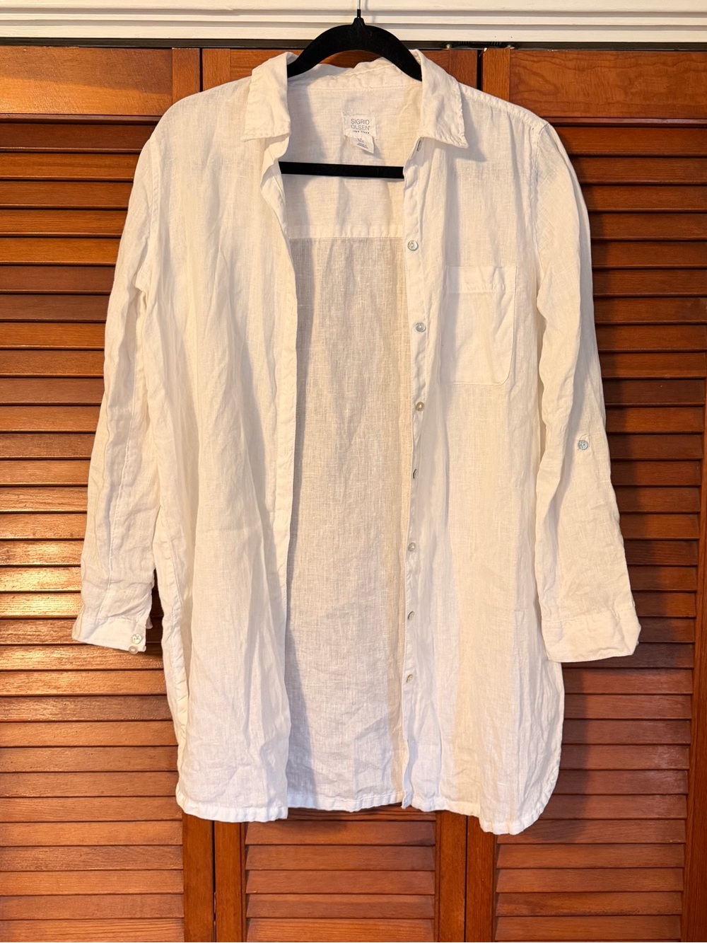 Sigrid Olsen White 100% Linen Button Up Tunic Top | Size Small